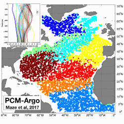 Argo PCM typical profiles in the vertical axis (inset) and horizontal plan (map)