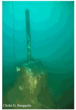 Picture of the upper part of piezometer SPF-PZ3L-01 laying on the seabed off Nice.