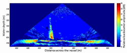 Polar echogram of the water column from EM302 multibeam echo sounder data (MARMESONET marine expedition, 2009) processed with Sonarscope software (© Ifremer)