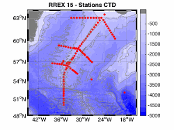 Locations of the hydrographic stations where measurements were performed during the RREX15 cruise.