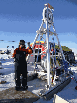 Mooring deployment at the Ross Ice Shelf hot water drill site (2017).