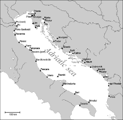Sampling sites along the coastline of the Adriatic Sea
