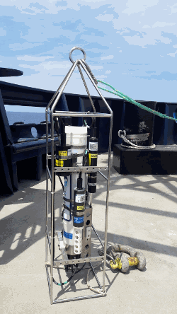 Deployment of the CTD profiler from the Pionnier vessel