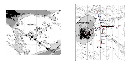 1) 7 TurboMAP/CTD stations in 2009 Drake; 2) 1 TurboMAP/CTD station at KEOPS II A3 station (black dot)