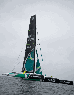 Hugo chartier (2021) The maxi-trimaran Sails of Change, departing from a training session in the bay of Quiberon